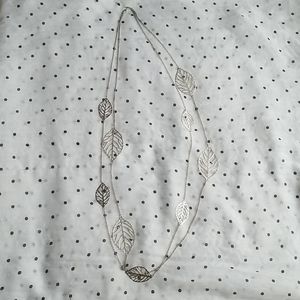 Aldo double stranded long silver leaf necklace